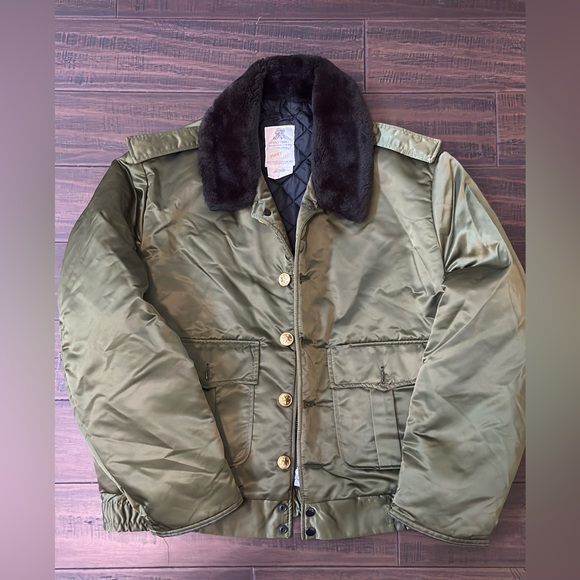 Men's Olive Military Jacket with Faux Fur Collar - Picture 1 of 4